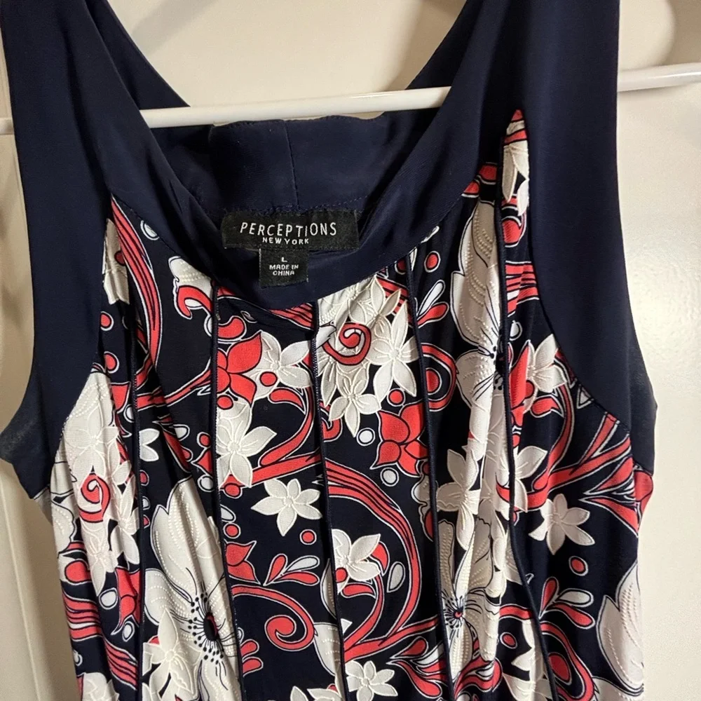 Perceptions NY | Sleeveless Floral Navy Coral &White Textured Maxi Dress L - Picture 3 of 4